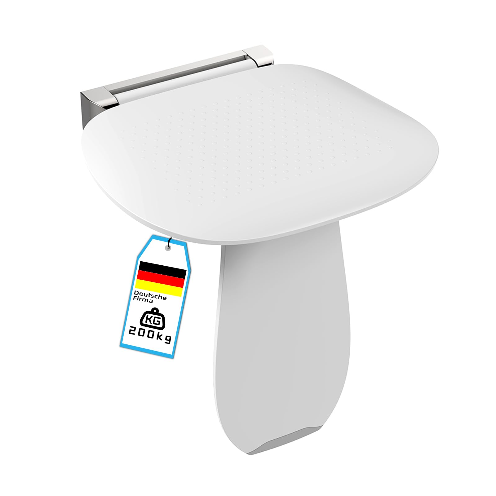 Heuffe White Folding Shower Seat Wall Mounted With Support Leg - 200Kg Capacity Anti-Slip Shower Stool For Elderly & Disabled Adults (White)