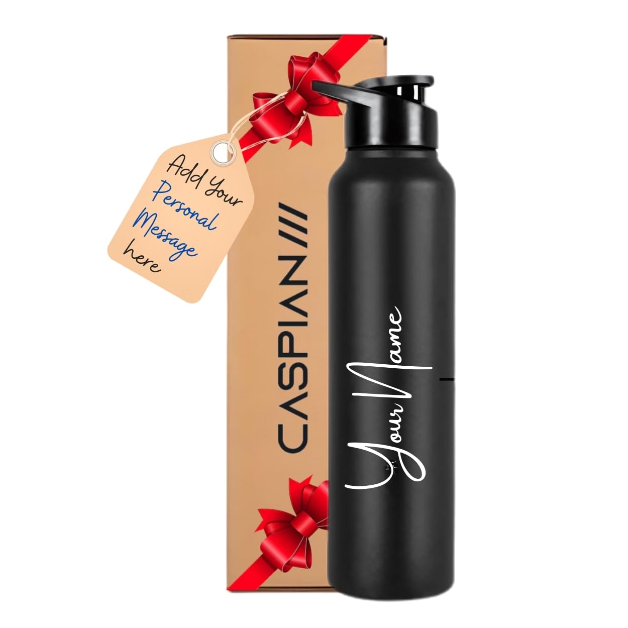 CASPIAN /// Hike Stainless Steel Customize Sipper Water Bottle Leak Proof Thunder for Fridge Home Office Travel School Kids Boys Girls Adults Sports Gym Yoga (K-Black 1 Litre, Set of 1)