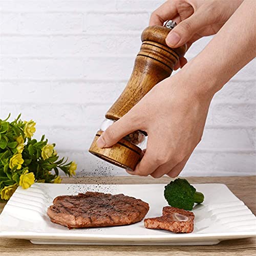 Image of Haomacro Pepper Grinder,Wood Salt and Pepper Grinder Mills Sets, Classic Manual Salt Grinder Refillable Pepper Mill Sets with Acrylic Visible Window Adjustable Ceramic Grinding Rotor 6.5inch 2 Pack