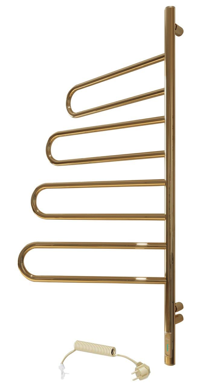 Elna Elektryczna suszarka do ręczników 102 x 46 cm – złota PVD – 103 W – 4 obrotowe ramiona – stal nierdzewna 304 – IP44 – timer i termostat – montaż ścienny