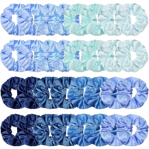 Image of Tatuo 24 Pieces Hair Scrunchies for Girls,Blue Series Color,Satin