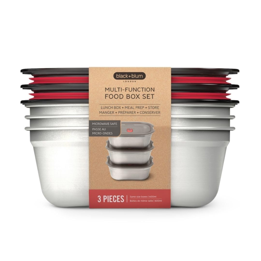BLACK + BLUM Multifunktions Lunchbox Edelstahl Set 3 x 600ml | Vakuum & Mikrowellenfest
