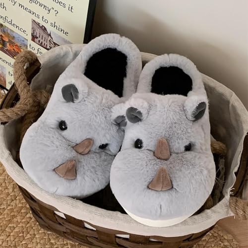 Gaolinci 3D Cartoon Rhino Cotton Slippers, Indoor Warm Slippers for Women, Comfortable Lining and Non-Slip Sole2