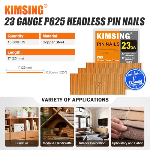 Miniatura 2 de Kimsing P625 Mikrostift-Nägel, 23 Gauge, 10.000 Stück Box, 25 Mm, Kopflose Stifte, Passend Für Pneumatische Stiftnagler Und Druckluft-Pinner Für Möbel