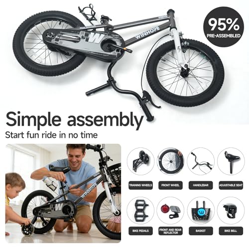Image of WinHope Kids Bike, 12 14 16 18 Inch Children Bicycle with Light up Training Wheels and Dual Brakes, Toddler Bike for Beginner with Adjustable Seat and Headlebar for Boys Girls 2-9, Multiple Colors