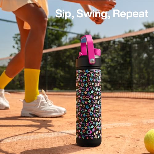 Image of ENCOOL Insulated Water Bottle with Straw Stainless Steel Water Bottle, Glow in the Dark, Leak-Proof, BPA-Free, Keeps Cold for 24 Hours for Sports, Travel, School (26 oz, Neon Starfall)