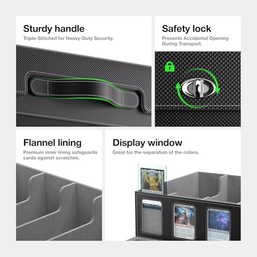 Image of 3900+ Trading Card Storage Box with Handle and Secure Lock, Black | 5-Row MTG Card Case, Commander Display Window, Secure Mechanical Lock, Portable Handle for Easy Transport, Sports Collectors