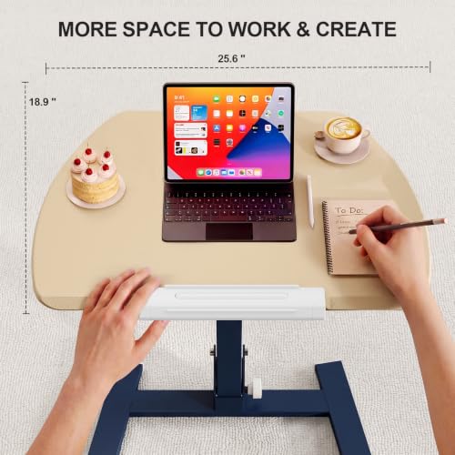 Image of ROMOON Foldable Standing Desk with No-Assembly Design, Rolling Height-Adjustable Sit-Stand Table with Wheels, Space-Saving Portable Laptop Cart for Home Office and Small Space (Oat Yellow)