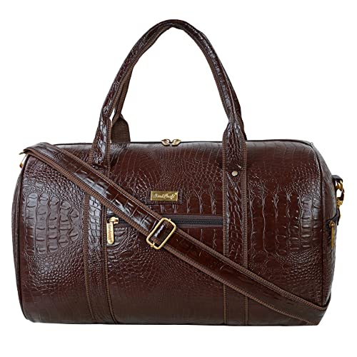 Hard Craft Textured PU Leather Stylish Airline Friendly Cabin Size Duffle Bags for Men and Women (35L, Brown)
