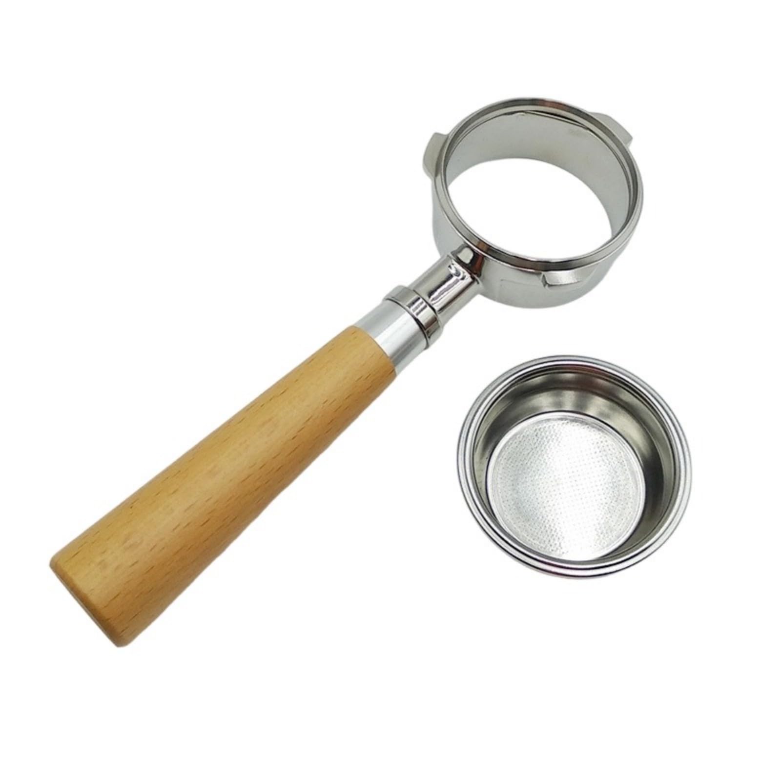 Jazuaiao 58mm Coffee Machine Portafilter with Ergonomic Wooden Handle and Removable Stainless Steel Filter Espresso Maker Part Stainless Steel Portafilter