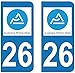 supstick 2 STICKERS AUTOCOLLANT PLAQUE IMMATRICULATION DEPT 26 Auvergne-Rhône-Alpes