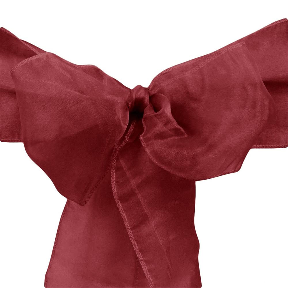 Highdi Wine Red Organza Sashes Chair Cover, Chair Bows Cover Wider Bows Sash Fuller Bows For Wedding, Event, Birthday And Party Decoration (,10Pc)