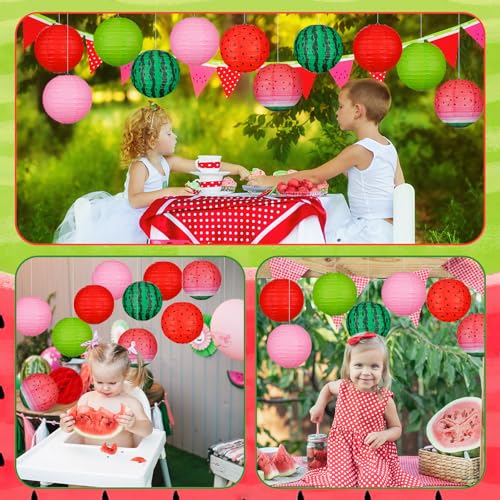 Image of Panelee 12 Pcs Watermelon Summer Party Decorations 8 Inch Watermelon Hanging Paper Lantern Fruit Themed Party Decorations for Hawaiian Tropical Hanging Indoor Outdoor Ornaments Supplies