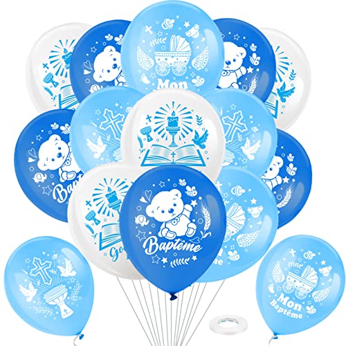 DPKOW 28pcs Bleu Ballons Mon Baptême Décorations Garçon Enfants, Latex Ballons pour Garçons Baptême Fête Déco Fournitures Bleu