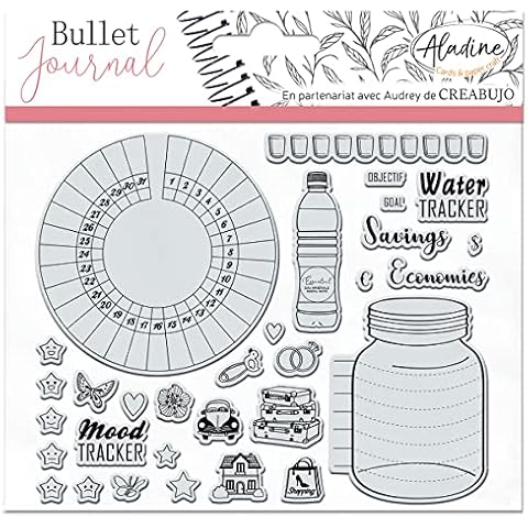 Aladine - Stampo Bullet Clear Tracers 1 - Stempelbrett aus Schaumstoff, Silikon-Abdruck - ideal für Bullet Journal, Scrapbooking, Notizbücher - kreative Freizeit DIY 3963 schwarz Cover