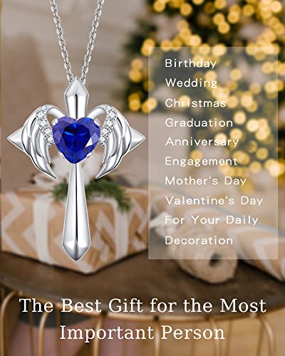 Theceros Sterling Silver Cross Necklace For Women, Angel Wings 18K Gold Plated Birthstone Necklaces, Personalized Jewelry Gift For Women Wife Girlfriend Her #TOP1