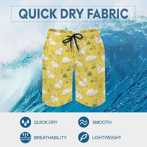 Hawaiian Shorts for Men - Comfy Cute Bunny Clouds Print Mens Swim Trunks Bathing Suits with Mesh Lining3