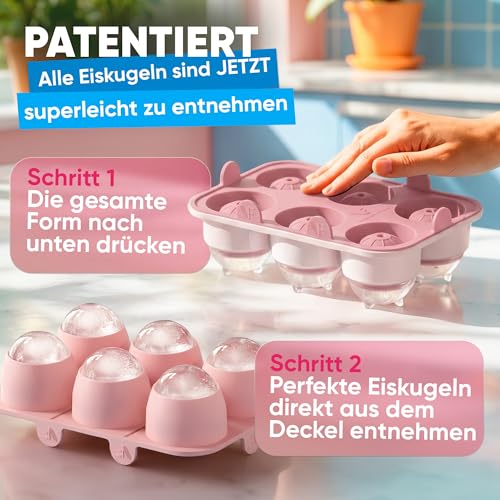 Rosa XXL Eiskugel- & Eiswürfelform Set – Stylische Eisformen aus Platin Silikon für Eiskaffee, Cocktails & Sommerdrinks… – Ansicht 4