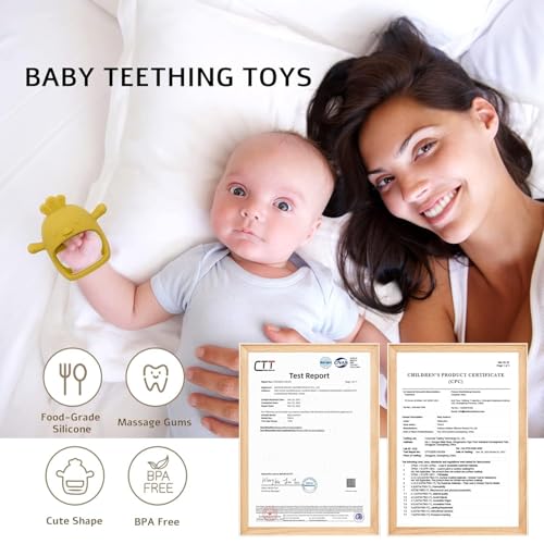 Image of PandaEar Silicone Baby Teething Toys| Baby Hand Teether Mitten for Sucking Needs| Chew Toys Hand Pacifier for Soothing Teething Pain Relief (Rattle Penguin Yellow)