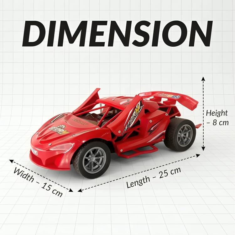 Image of Umadiya Storm RC Racing Car for Kids with 27MHz Remote, Smoke Effect, LED Headlights, Metal Look Body, Opening Doors, Rechargeable Battery, Type-C Charging High Speed Toy Car (Red)