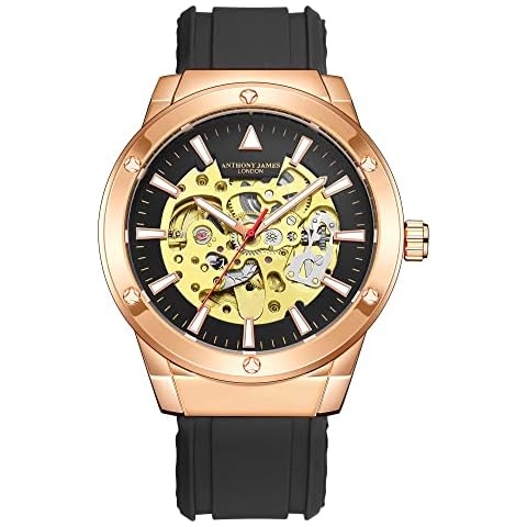 Anthony James Expedite Automatic Wrist Watches Men - Hand Assembled Water & Scratch Resistant Analogue Watch with 21 Jewel Skeleton Dial Analogue Watches Men - 5 Years Warranty - Rose Cover