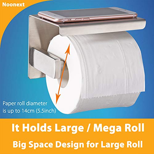 Adhesive Toilet Paper Holder With Shelf, Toilet Paper Roll Holder Wall Mounted, Fits Mega Roll, Stainless Steel Tissue Roll Dispenser Storage No Drilling (Brushed Nickel) #TOP3