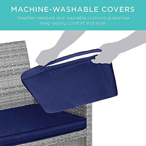 Best Choice Products 4-Piece Outdoor Wicker Patio Conversation Furniture Set For Backyard, Deck, Poolside W/Coffee Table, Seat Cushions - Gray Wicker/Navy Cushions #TOP4