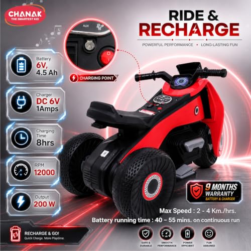 Image of Chanak Electric Kids Bike, 6V Rechargeable Battery Electric Ride-On Toy Bike, Electric Bike for Kids with Three Wheel, Wide Tires & Handlebar Control, Kids Scooter for Girls & Boys 3+ (Red)