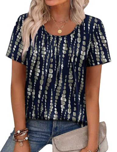 Image of WIHOLL Women T Shirts Pleated Short Sleeve Tops Business Casual Dressy Blouses