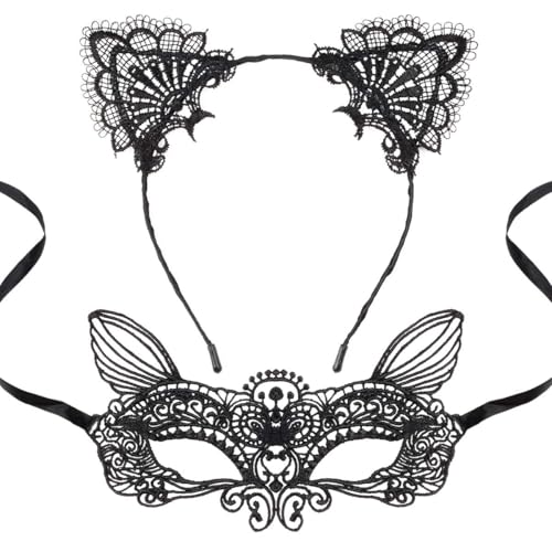 Máscara de gato e diadema de orelhas de gato para mulher, máscaras de máscaras, acessórios de catwoman de maquilhagem, lembranças de festa