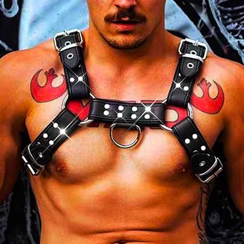 Fstrend Men's Chest Harness Leather Belt Black Shoulder Strap Rivets Fashion Rave Body Accessory2
