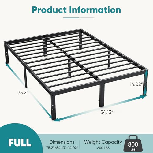 Image of Sweetcrispy Full Bed Frame - 14 Inch Metal Platform Bed Frames for with Storage Space Under Base, Sturdy Steel Slat Support, No Box Spring Needed