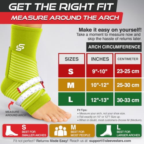 Image of Sleeve Stars Ankle Brace for Women & Men, Ankle Wrap for Sprained Ankle, Compression Sleeve for Plantar Fasciitis Relief, Easy Customizable Support: w / Removable Strap (Single /M:10 inch-12 inch /Neon Yellow Green)