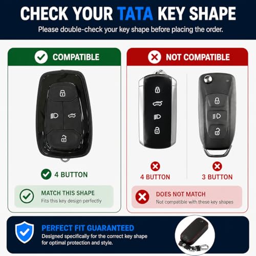 Zealsy Compatible with Tata Nexon, Punch, Harrier, Safari, Altroz & Tiago EV Electric 4-Button Smart Key Cover – Metal Silicone Car Key Protector Case Accessories - Image 3
