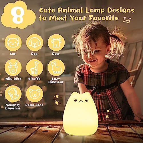 CHWARES Night Light for Kids, Cat Night Lights with Battery, 7 Color Changing Cat Lamp for Girls Room Decor, USB Rechargeable, Cute LED Cat Gifts for Baby, Children, Toddlers, Teen Girls, Nursery 9 51iv67WTcQL. AC