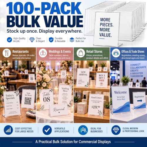 Image of Geetery 100 Pack 3.5 x 5 Inch Acrylic Clear Sign Holder Bulk