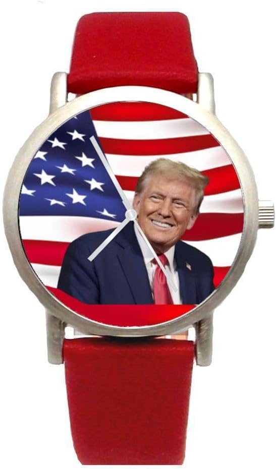 Donald J. Trump Mr. President On The Dial of The Brushed Chrome 36mm Watch with A Red Leather Strap and Donation to TNC