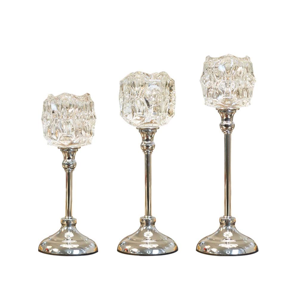 Candle Holder Candlelight Prop Continental Crystal Candle Holder 3 Set In Different Size for Party Ceremony Wedding (Color : Silver Size : 11X29.5cm) (Silver 11X32.5cm)