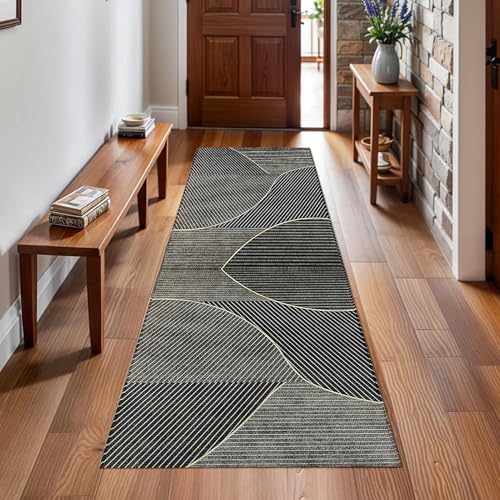玄関用カーペットランナー、1m 2m 300cm 3.5m 4m 5m 6m 廊下用ホールランナー 細幅ラグ 滑り止めゴム裏地 キッチンフロアマット付き ブラック/グレー(80×150cm)