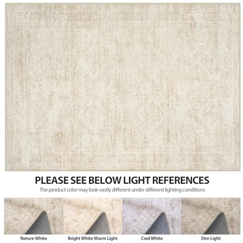 Image of Aelenmu 5x7 Area Rugs for Living Room Washable Bedroom Dining Room Beige | Modern Abstract, Non-Slip Backing, Soft, Low-Pile, Foldable, Water Repellent, Pet Proof, Non-Shedding, Indoor
