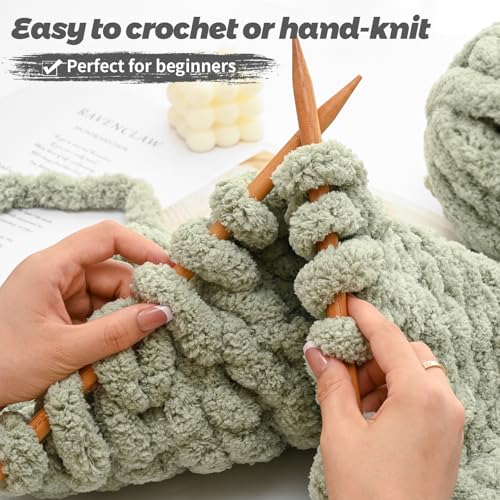 10 Pack Jumbo Chenille Yarn for Crocheting, #10 Super Bulky Baby Soft Yarn for Hand Knitting, 220 yds /70.5 oz Fluffy Chunky Knit Throw Blanket Yarn (Milky White) by Sekafris - Image 5