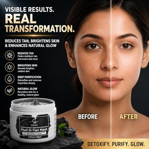 Image of Mud D-Tan Mask100g(Pack of 2) Ultimate Detox Charcoal & Dead Sea Minerals for Clearer Skin | Deep Cleansing, Brightening, and Revitalizing Face Mask