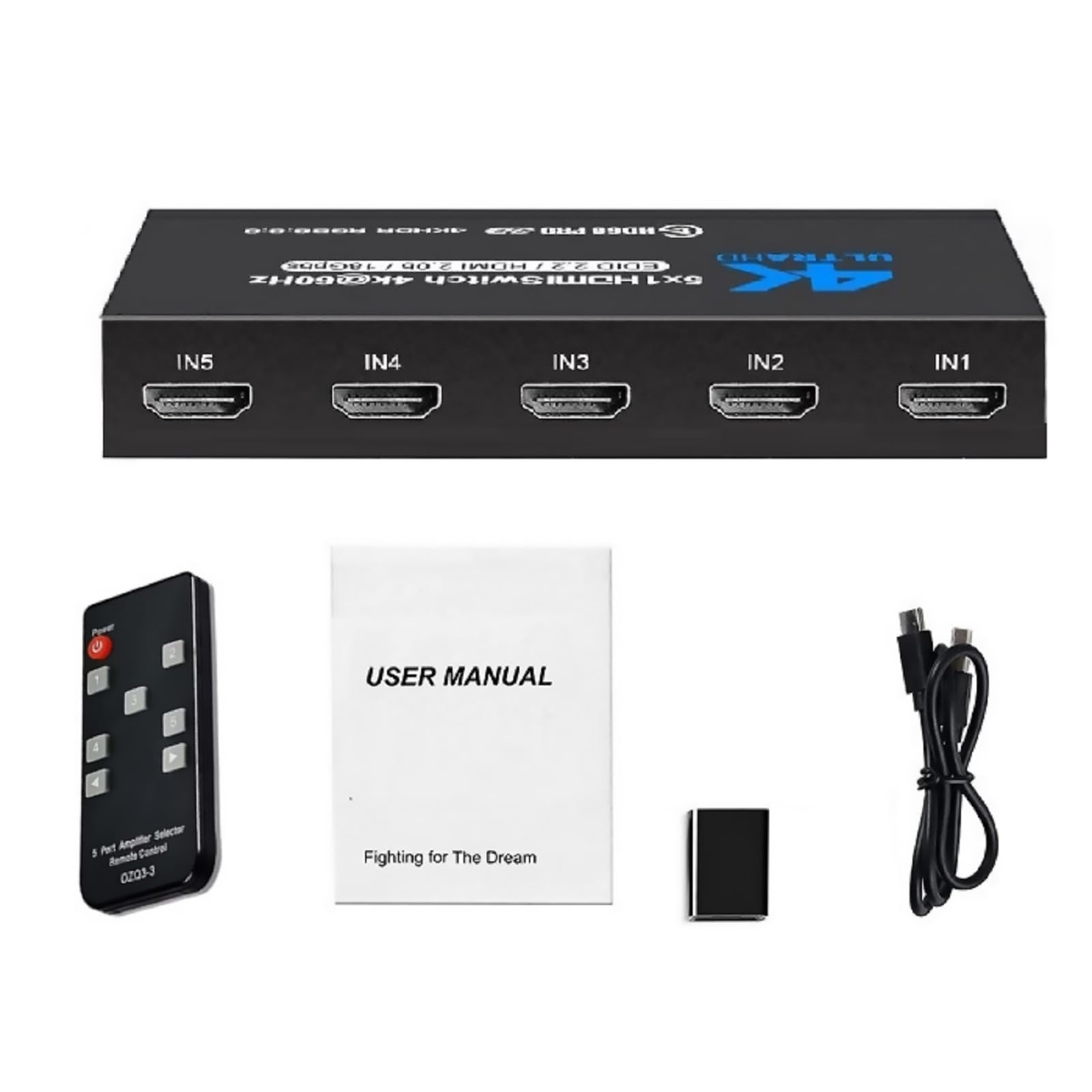 ZEZEFUFU 4K @ 60Hz HDMI Switcher HDMI2.0 Selettore Box 5 in 1 Out Supporto 18Gps HDR10 per HDTV PC Gamepad Console