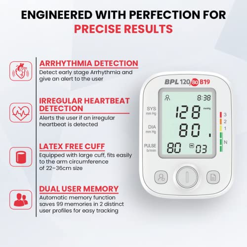 Image of BPL Medical Technologies B19 Digital Blood Pressure Monitor with USB, LCD Display, 3 Years Warranty|BP Apparatus for Home|Hypertension & Managing Heart Health Device - White