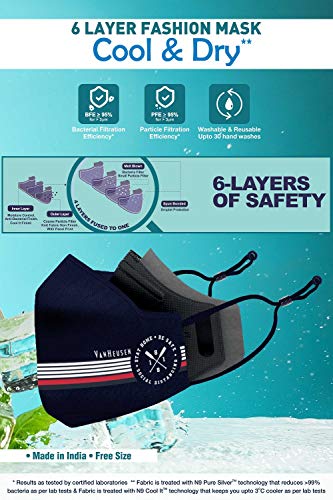 Image of Van Heusen Men 6 Layer Fashion Printed Reuseable Face Mask (Pack of 3)