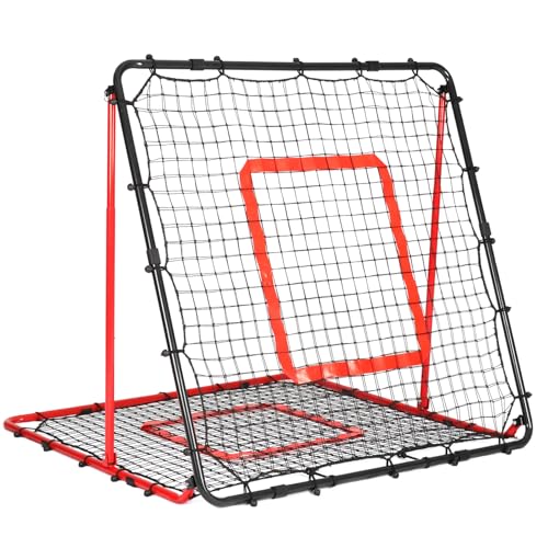 Rebounder für Fußball, 120 x 120 cm Volleyball Prellwand mit Verstellbaren Löchern in Verschiedenen Winkeln, Doppellagiges Netz, Geeignet für das Ausübung Verschiedener Ballsportarten