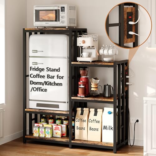Mini Fridge Stand Coffee Bar Cabinet Station With Small Refrigerator Insert...