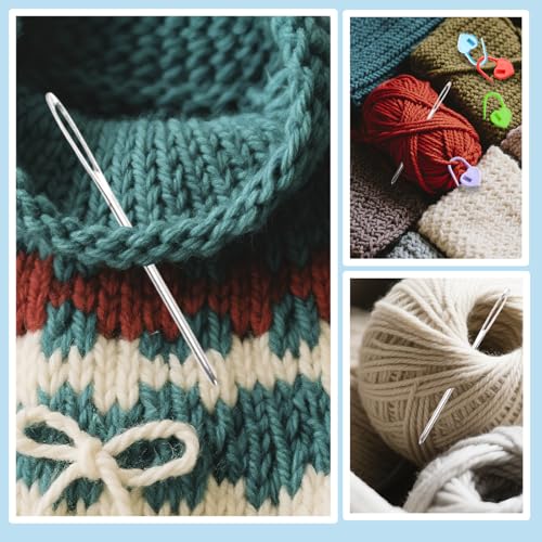 Image of 56PCS Yarn Needle Set with Large Eye Plastic Needles, Bent Tapestry Needles, Darning Needles, Threaders, Stitch Markers and Storage Box for Crochet, Knitting and Sewing