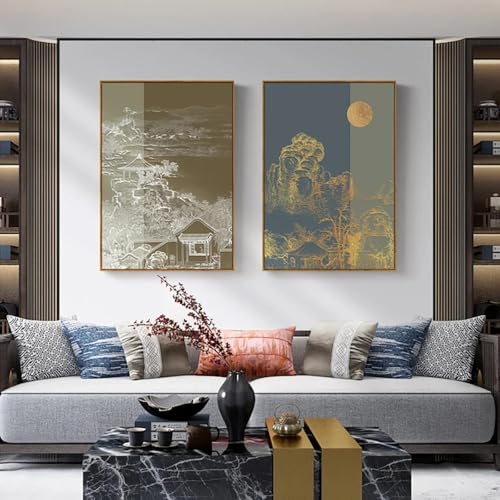 Affiche toile soleil nuages 60x80cm art chinois moderne abstrait salon