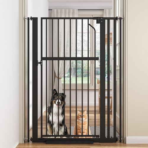 Extra Tall Cat Gate, 55.1' Heavy Duty Pet Gate for Large Cats & Dogs, Adjustable 29.9-37.4' Wide, Auto Close, No Drilling Pressure Mount, Easy Walk Through for Doorways Hallways Kitchen, Black
